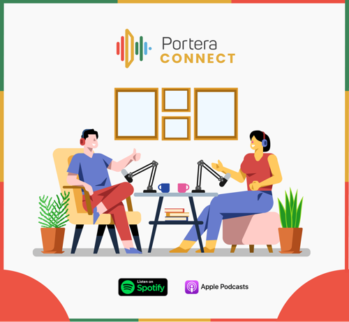 Portera Connect podcast cover: two people talking into microphones